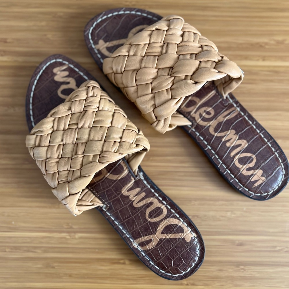 Sam Edelman Tan Woven Slip-On Sandals